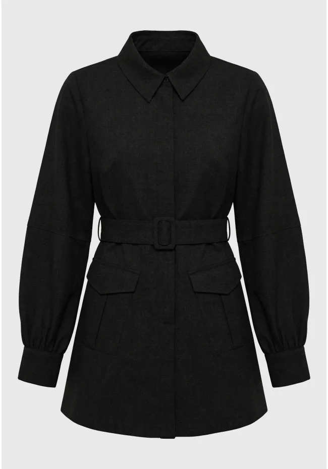 Funky Buddha Γυναικείο mini shirt dress utility με ζώνη FBL014-118-13 Μαύρο