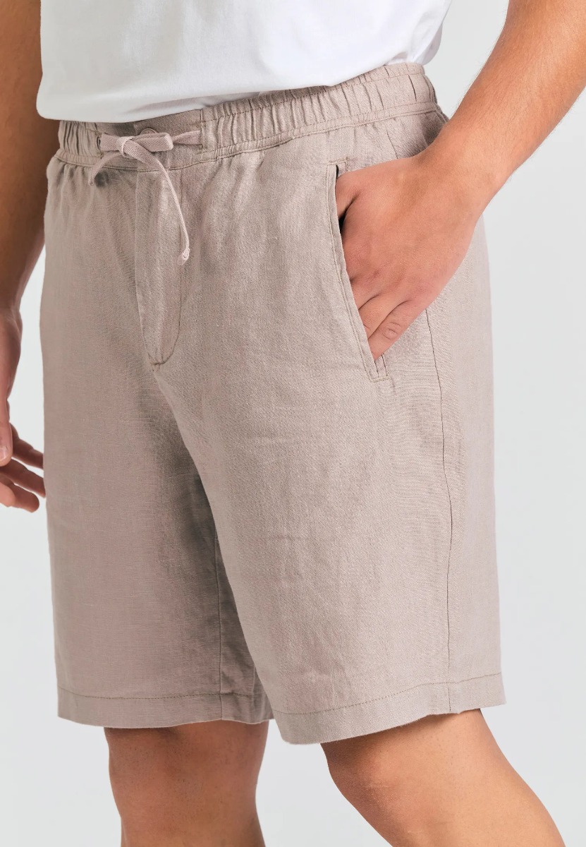 Funky Buddha Ανδρική Comfort fit garment dyed λινή βερμούδα FBM011-009-03 Γκρι Μπεζ