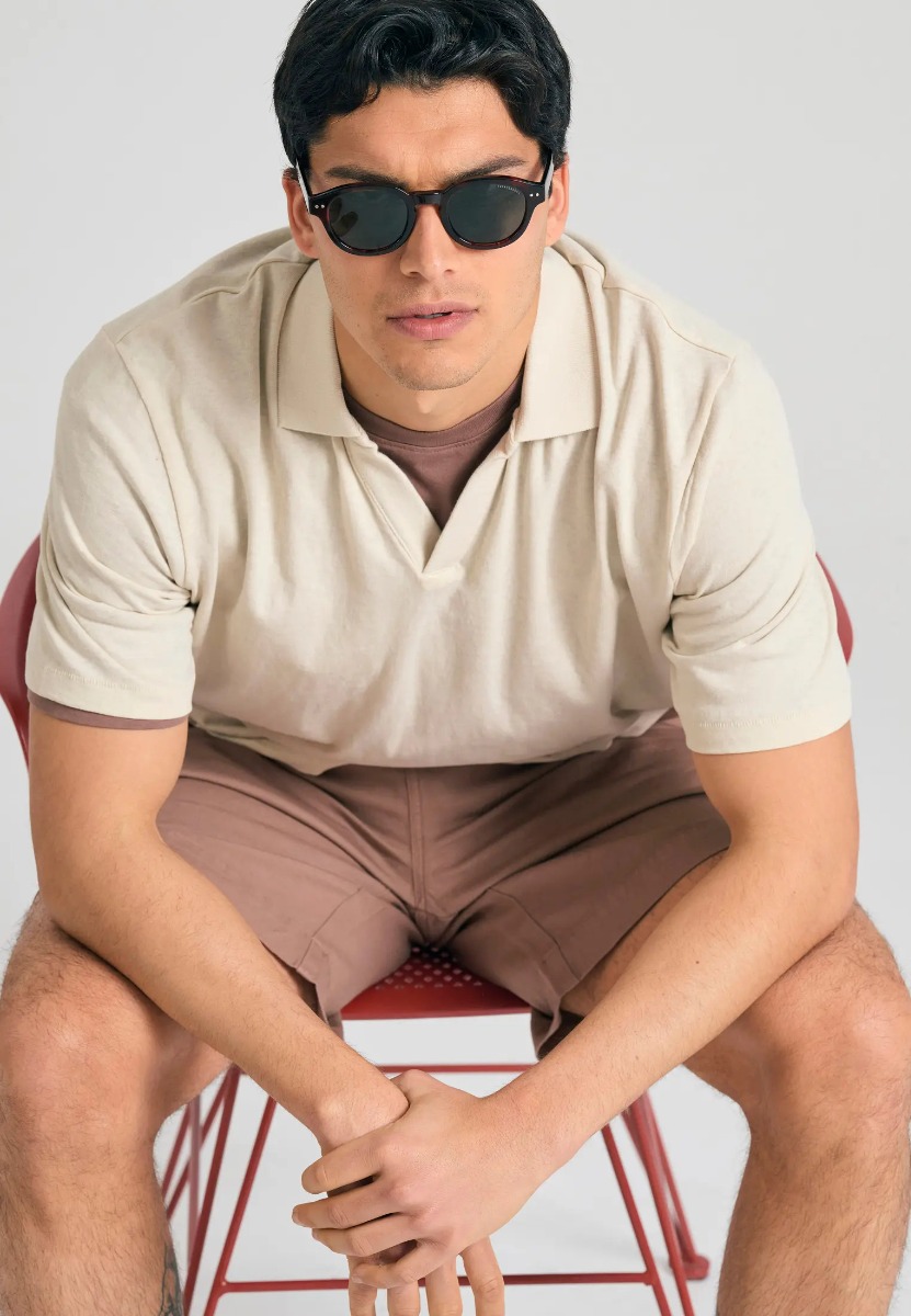 Funky Buddha Ανδρική Relaxed Fit Linen Blend Μπλούζα FBM011-012-11 Εκρου