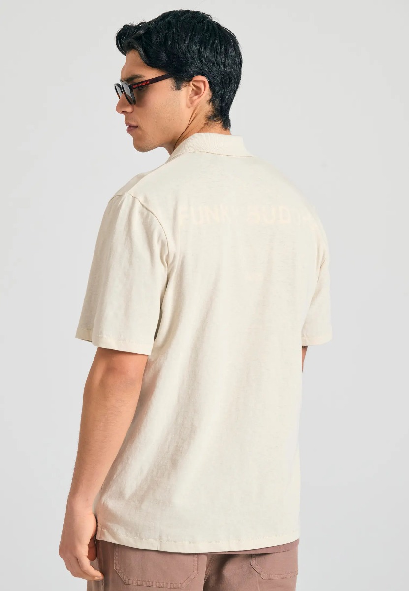 Funky Buddha Ανδρική Relaxed Fit Linen Blend Μπλούζα FBM011-012-11 Εκρου