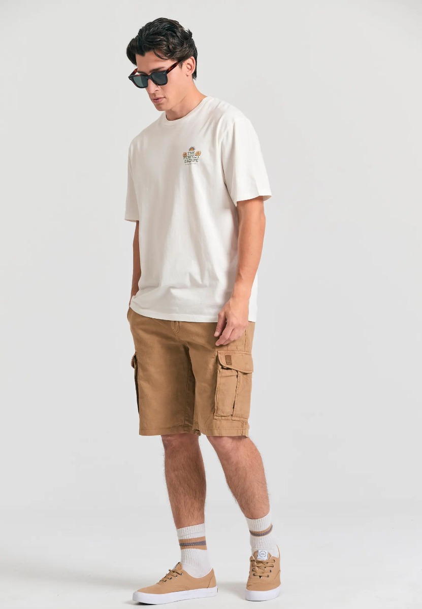 Funky Buddha Ανδρική Loose fit linen blend cargo βερμούδα FBM011-032-03 Μπέζ