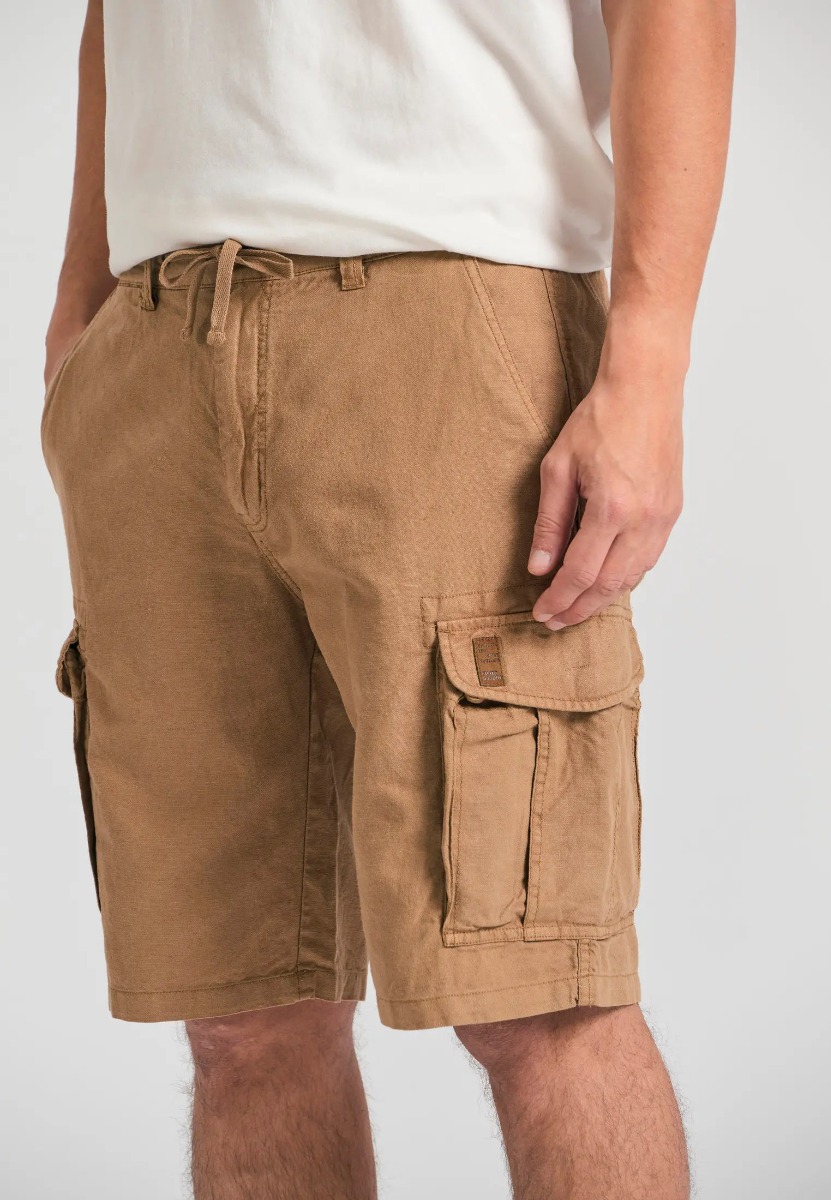 Funky Buddha Ανδρική Loose fit linen blend cargo βερμούδα FBM011-032-03 Μπέζ