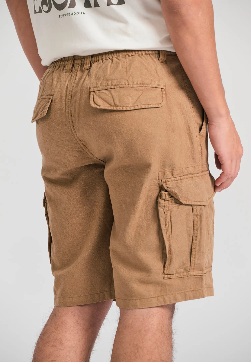 Funky Buddha Ανδρική Loose fit linen blend cargo βερμούδα FBM011-032-03 Μπέζ