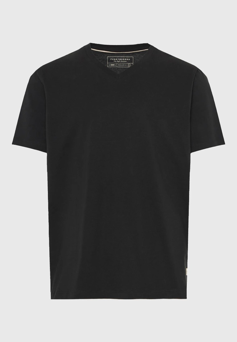 Funky Buddha Ανδρικό T-shirt με V λαιμόκοψη - The basics collection FBM013-002-04 Μαύρο
