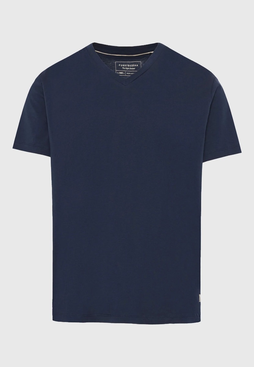 Funky Buddha Ανδρικό T-shirt με V λαιμόκοψη - The basics collection FBM013-002-04 Σκούρο Μπλέ