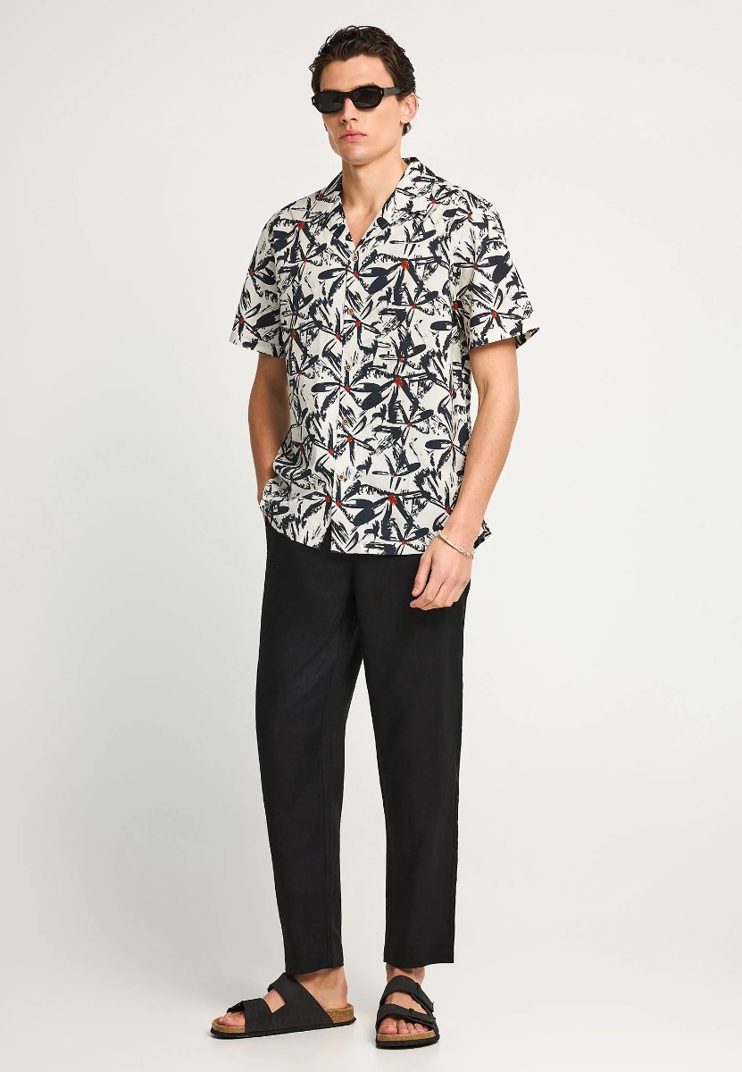 Funky Buddha Ανδρικό comfort fit λινό chino παντελόνι FBM013-011-02 Μαύρο