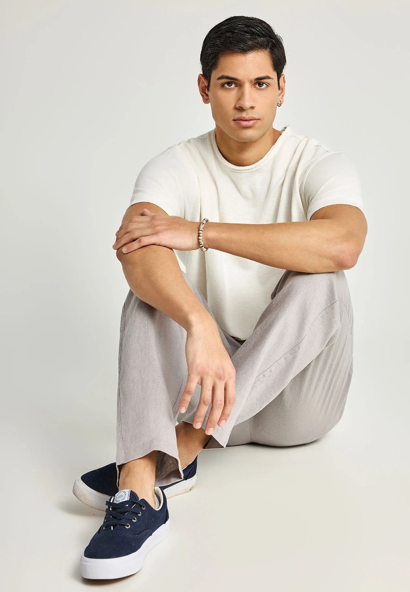 Funky Buddha Ανδρικό comfort fit λινό chino παντελόνι FBM013-011-02 Σκούρο Γκρί