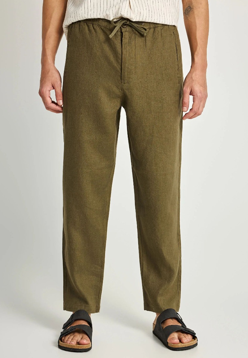 Funky Buddha Ανδρικό comfort fit λινό chino παντελόνι FBM013-011-02 Χακί