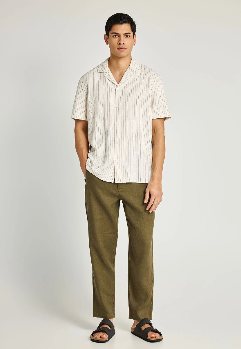 Funky Buddha Ανδρικό comfort fit λινό chino παντελόνι FBM013-011-02 Χακί