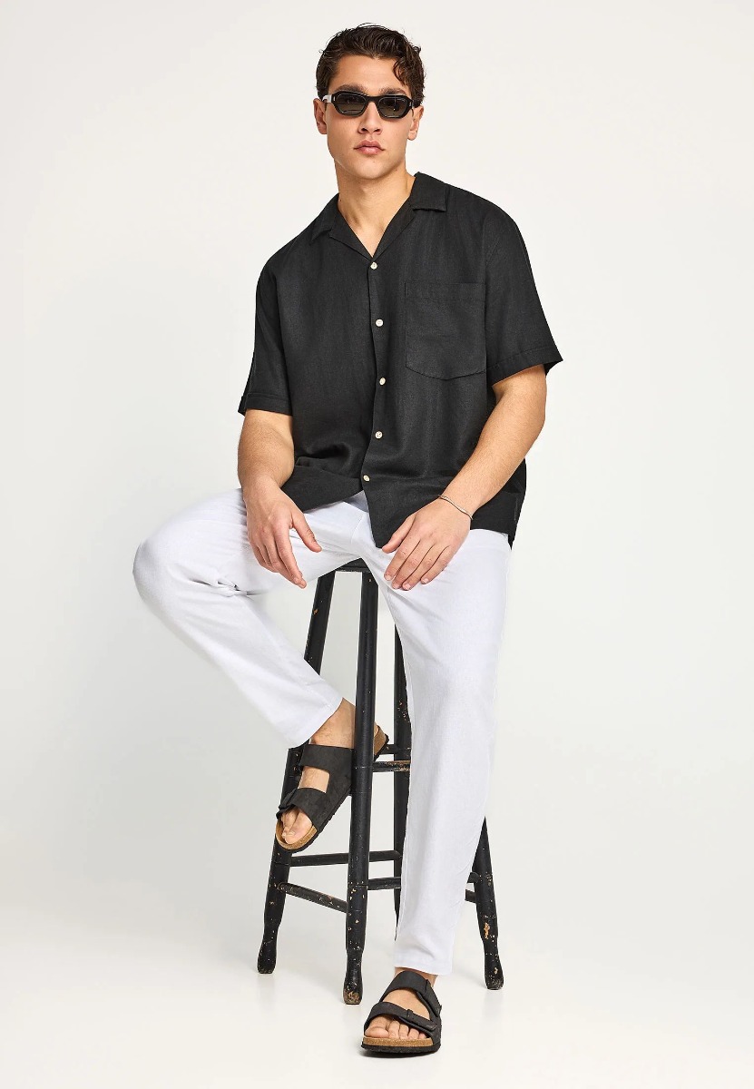 Funky Buddha Ανδρικό comfort fit λινό chino παντελόνι FBM013-011-02 Λευκό