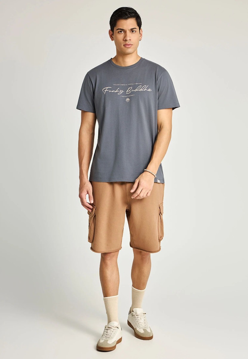 Funky Buddha Ανδρικό T-shirt με λογότυπο FBM013-022-04 Ανθρακί