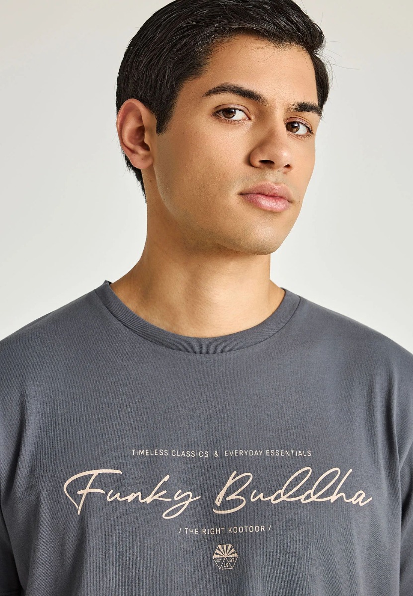 Funky Buddha Ανδρικό T-shirt με λογότυπο FBM013-022-04 Ανθρακί