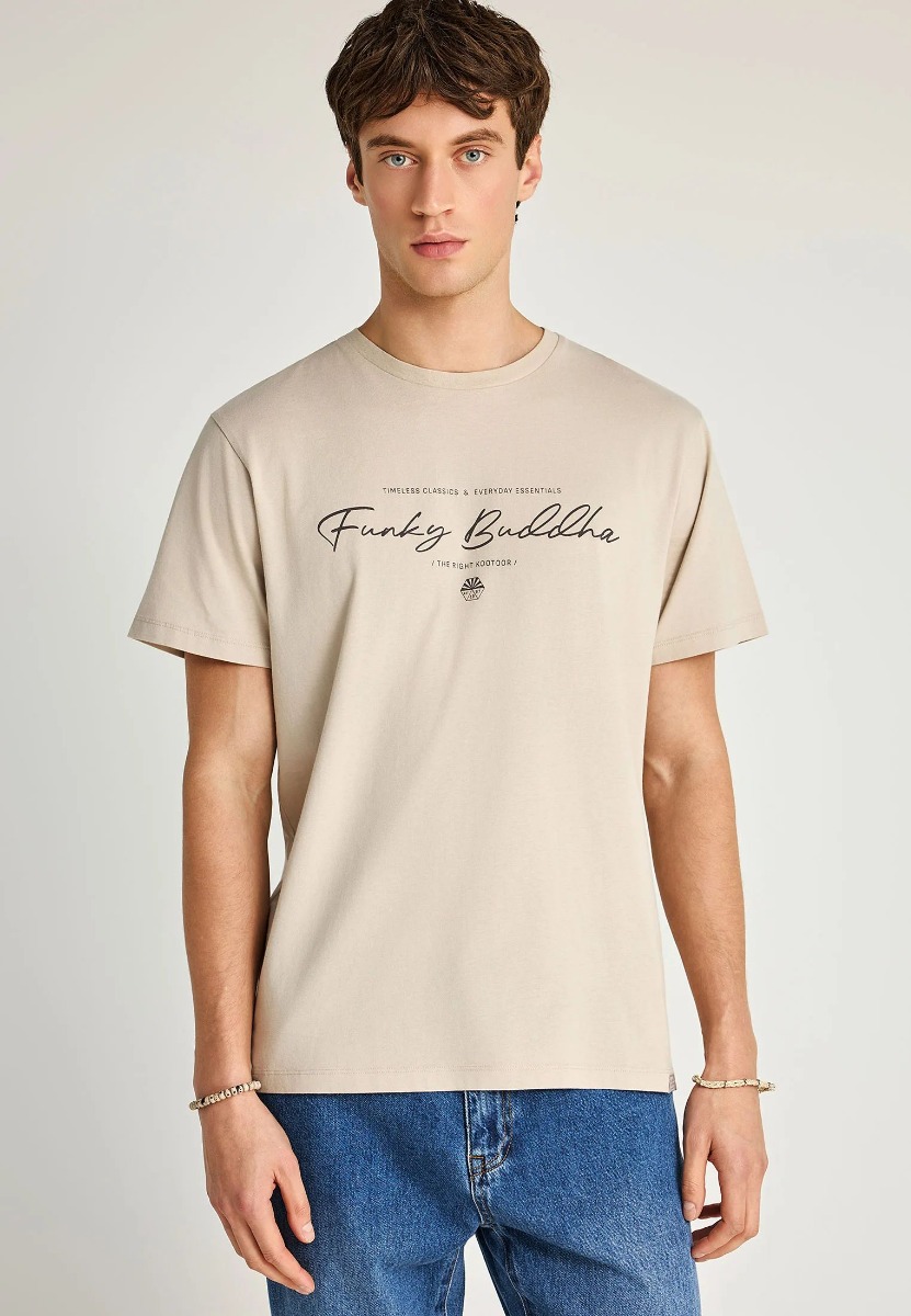 Funky Buddha Ανδρικό T-shirt με λογότυπο FBM013-022-04 Μπέζ