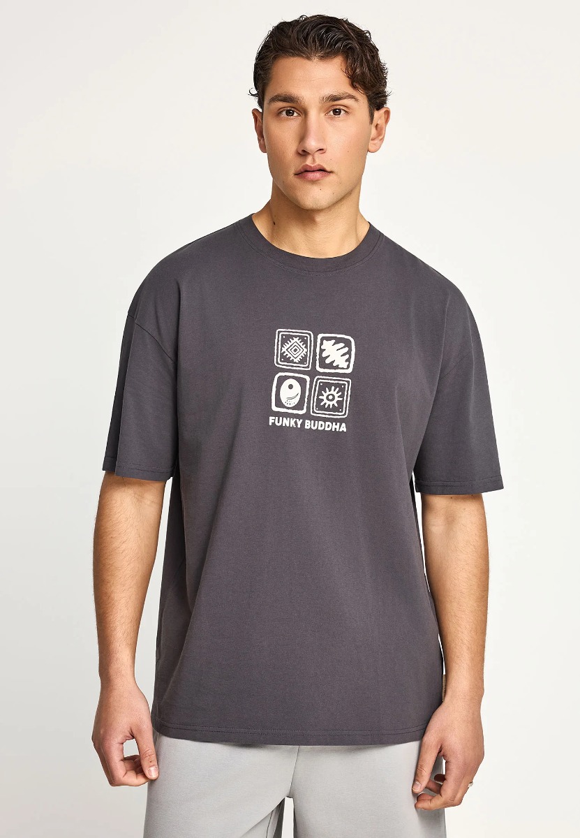 Funky Buddha Ανδρικό Oversized T-shirt FBM013-055-04 Σκούρο Γκρί
