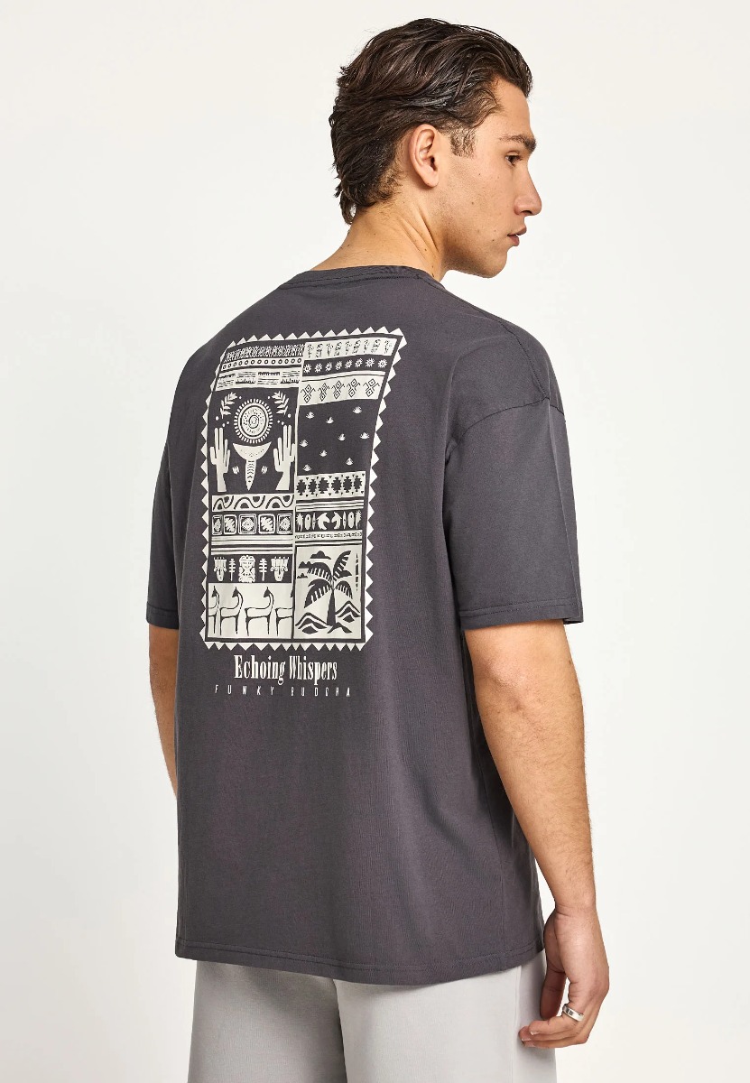 Funky Buddha Ανδρικό Oversized T-shirt FBM013-055-04 Σκούρο Γκρί