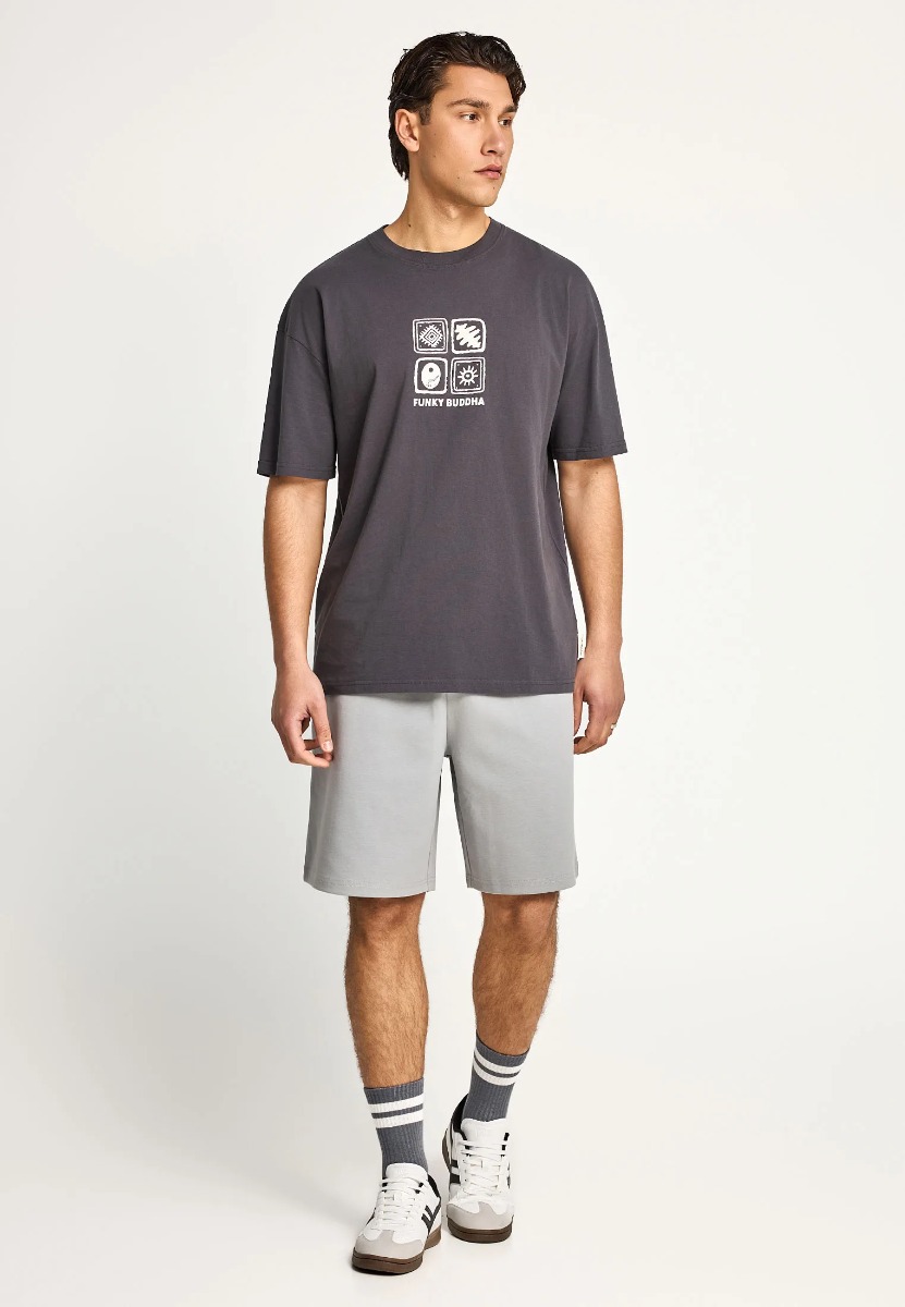 Funky Buddha Ανδρικό Oversized T-shirt FBM013-055-04 Σκούρο Γκρί