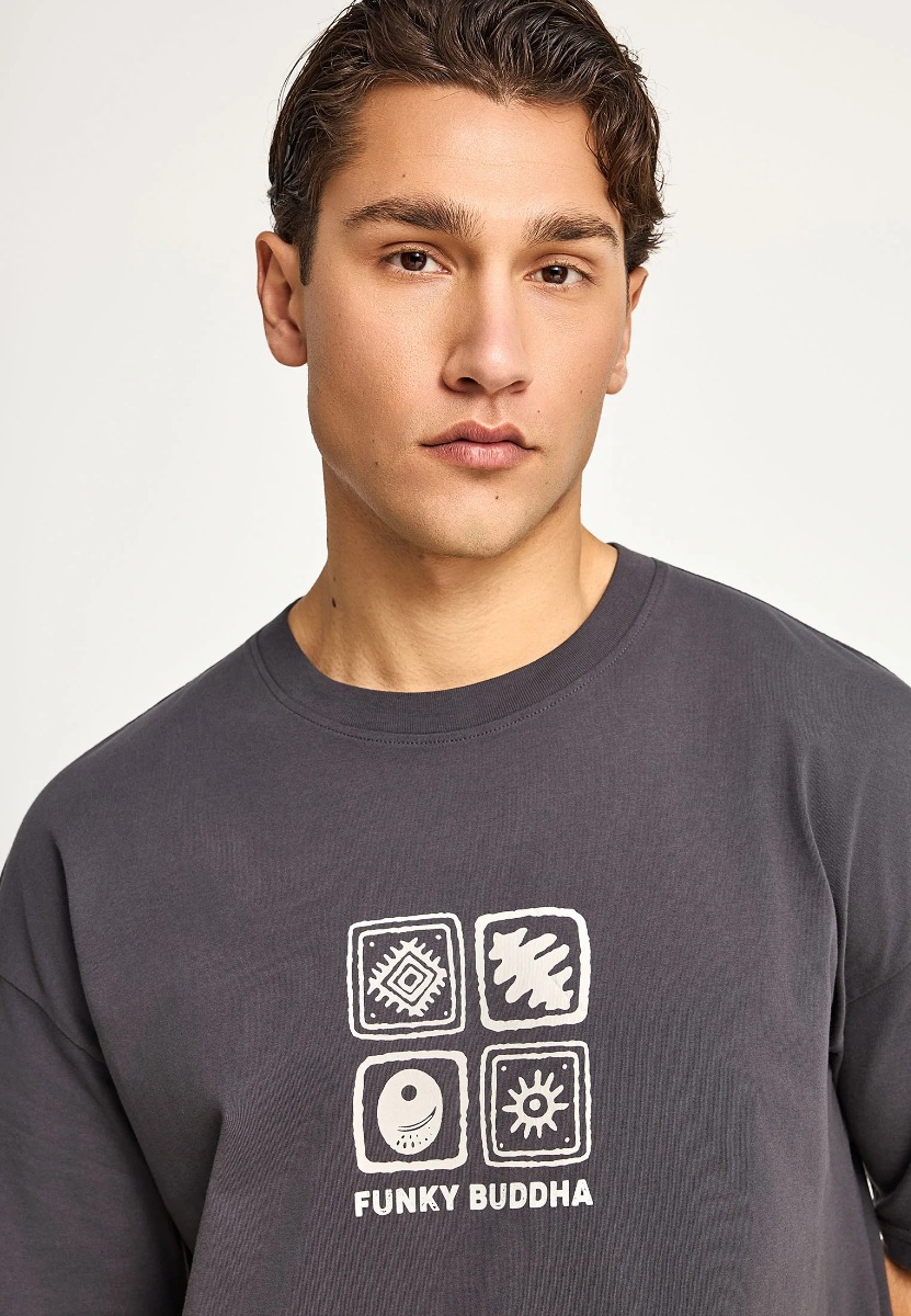 Funky Buddha Ανδρικό Oversized T-shirt FBM013-055-04 Σκούρο Γκρί