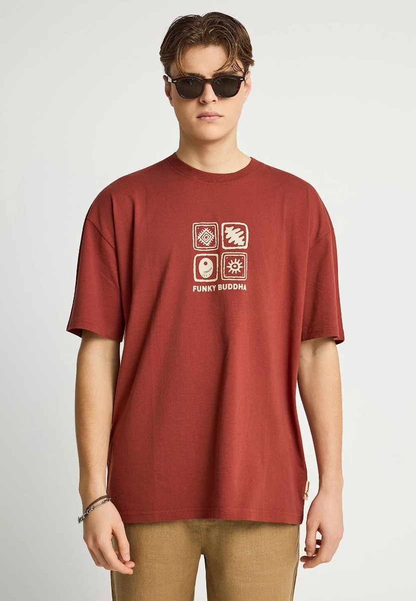 Funky Buddha Ανδρικό Oversized T-shirt FBM013-055-04 Καφέ