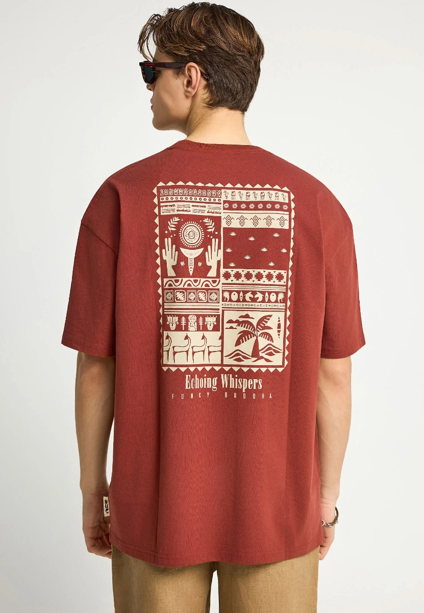 Funky Buddha Ανδρικό Oversized T-shirt FBM013-055-04 Καφέ