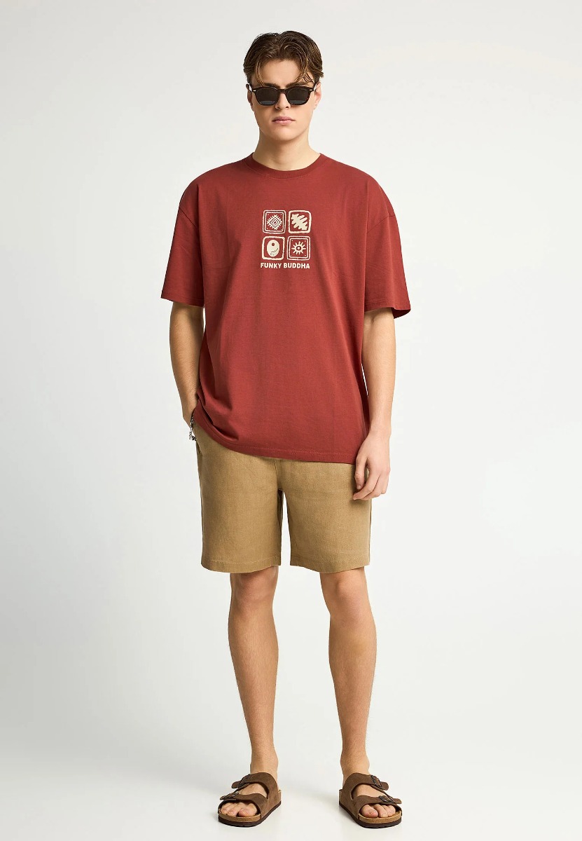 Funky Buddha Ανδρικό Oversized T-shirt FBM013-055-04 Καφέ