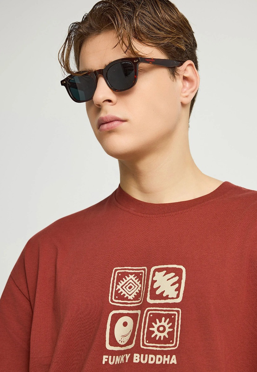Funky Buddha Ανδρικό Oversized T-shirt FBM013-055-04 Καφέ