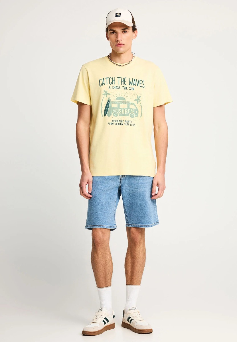 Funky Buddha Ανδρική jean slim tapered βερμούδα FBM013-070-03 Μπλέ