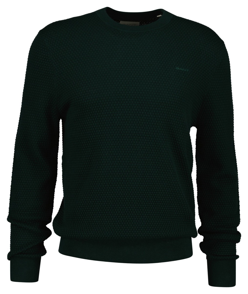 Gant Aνδρικό Textured Crew Neck Πλεκτό 8050262 Σκούρο Πράσινο