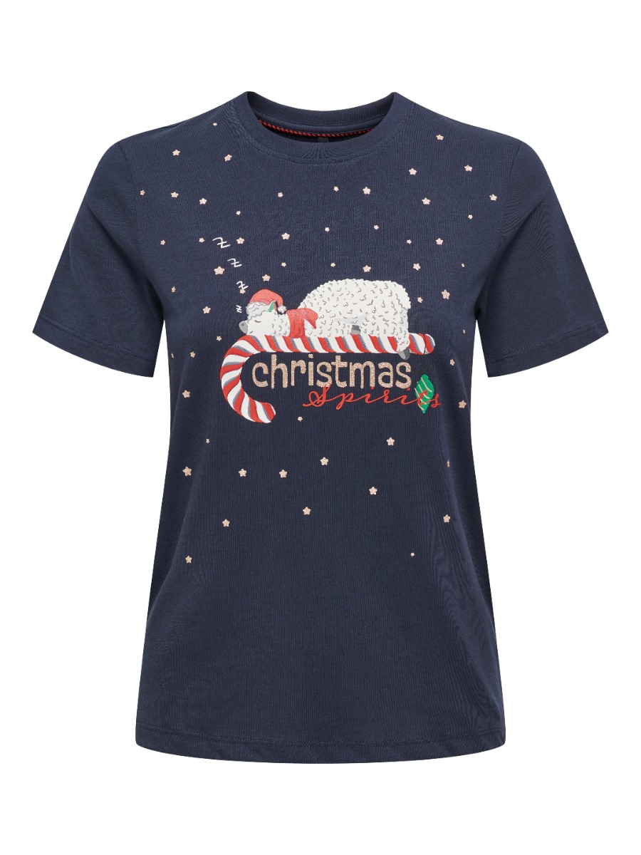 Only XMas Life Yrsa Christmas Γυναικείο Κοντομάνικο T-Shirt με Τύπωμα 15219616 Μπλέ