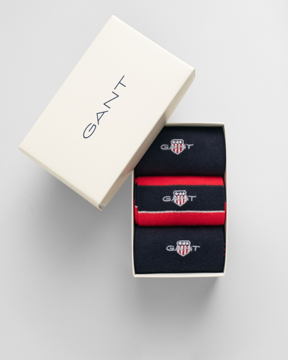 Gant Shield Tie Stripe Socks Gift Box 3-Pack Ανδρικές Κάλτσες 9960316 Κόκκινο