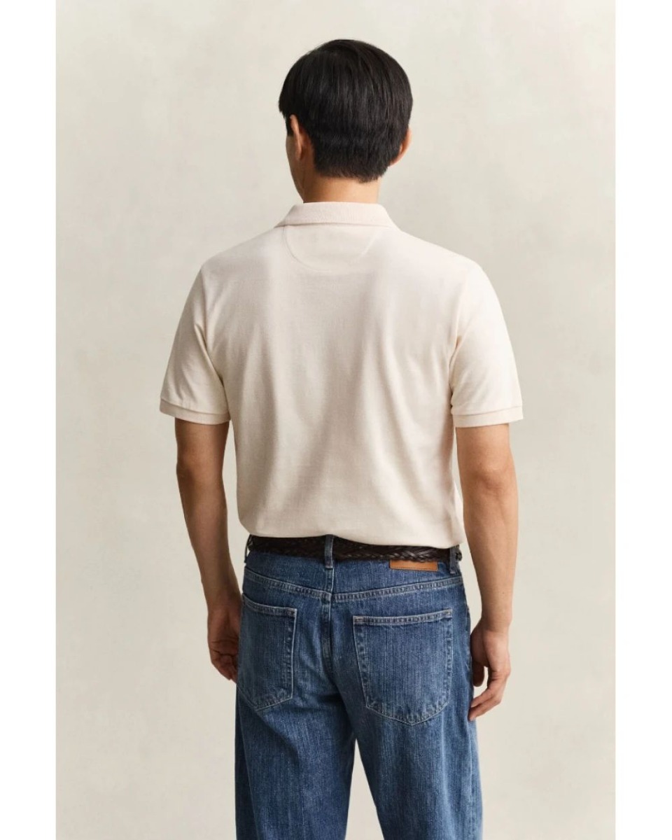 Gant Ανδρικό Textured Stripe SS Polo 2014096 Σπασμένο Λευκό