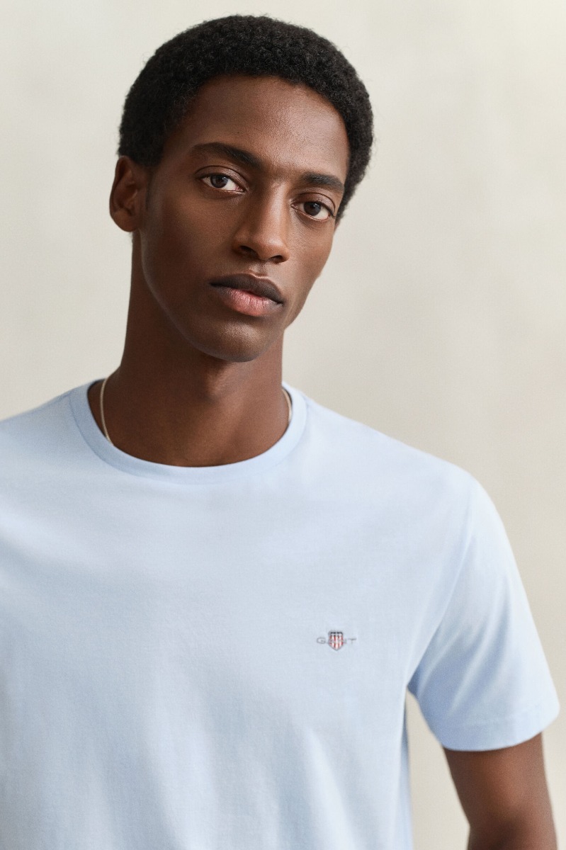 Gant Ανδρικό Reg Shield Κοντομάνικο T-Shirt 2003184 Ανοιχτό Μπλέ