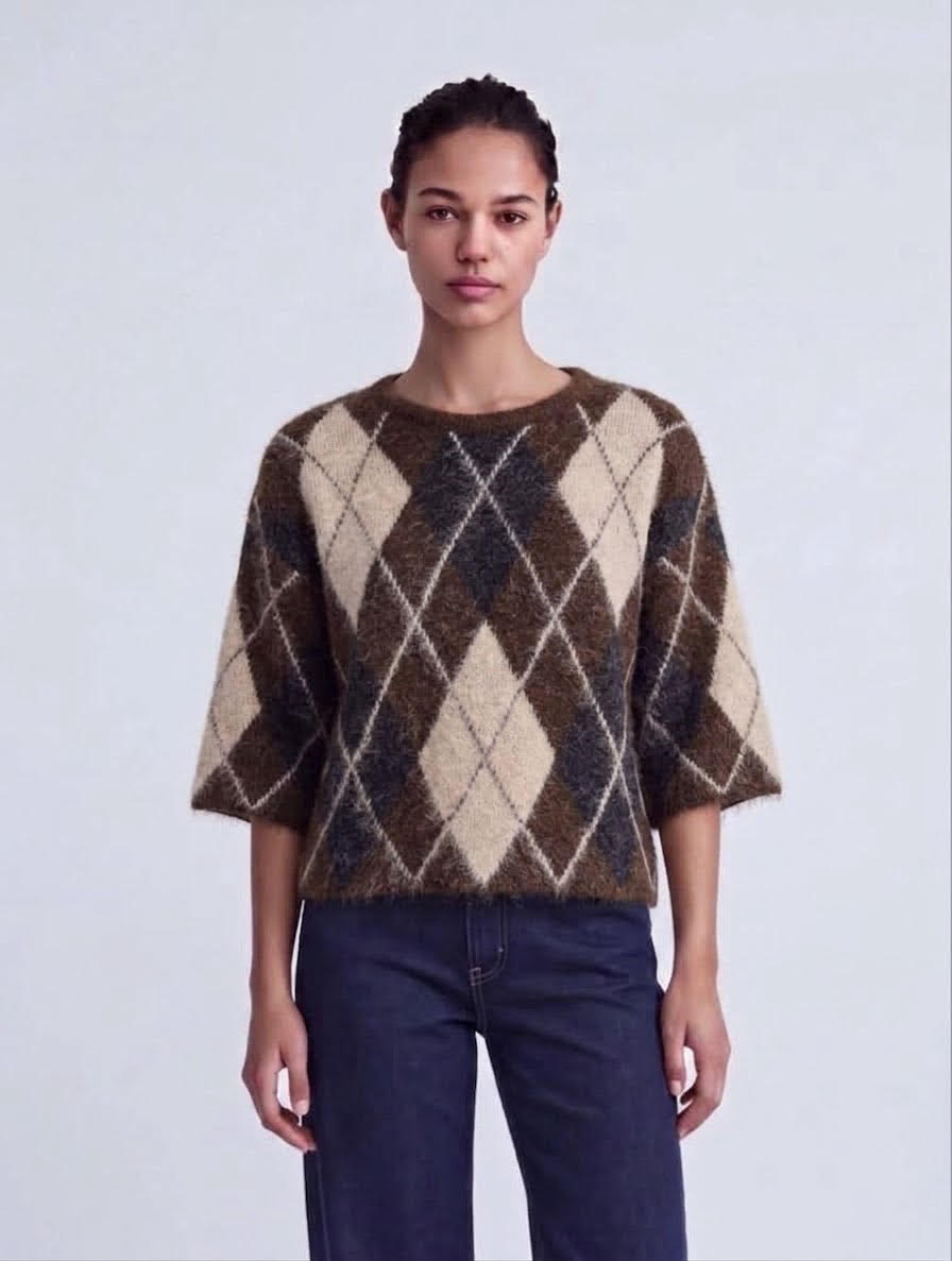 Only Noeme Ss Pattern O-Neck Knt 15378132 Καφέ